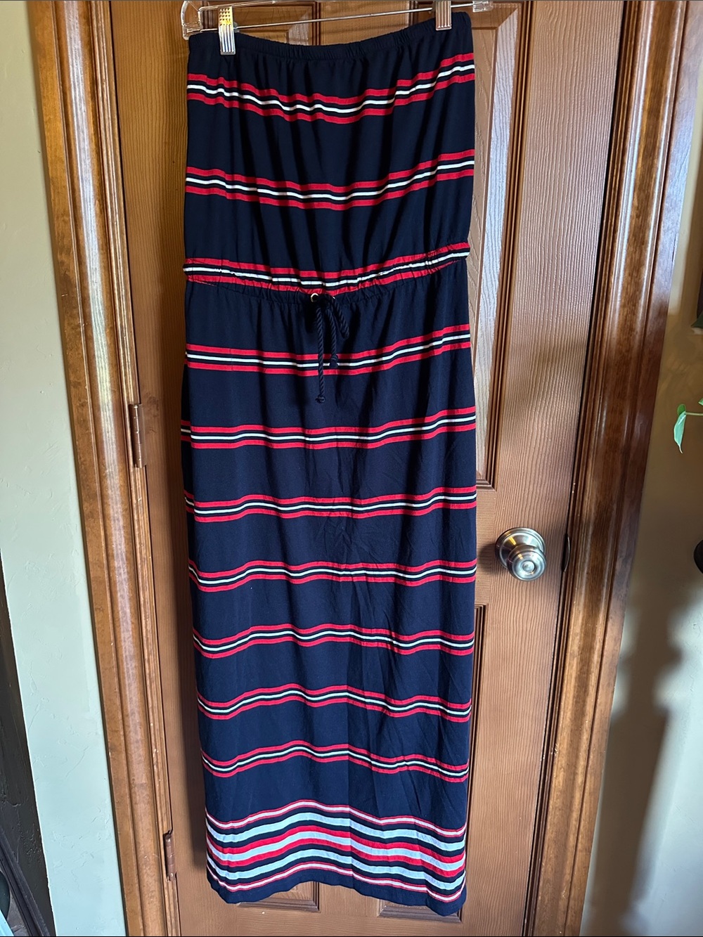 Tommy Hilfiger Strapless Navy/Red/White Stripe Maxi Dress, size Large